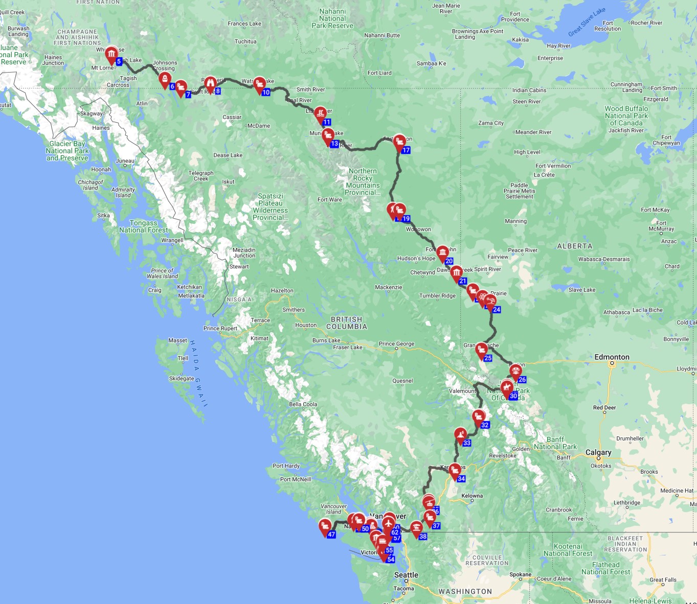 how to plan an RV trip in Canada from Whitehorse to Vancouver